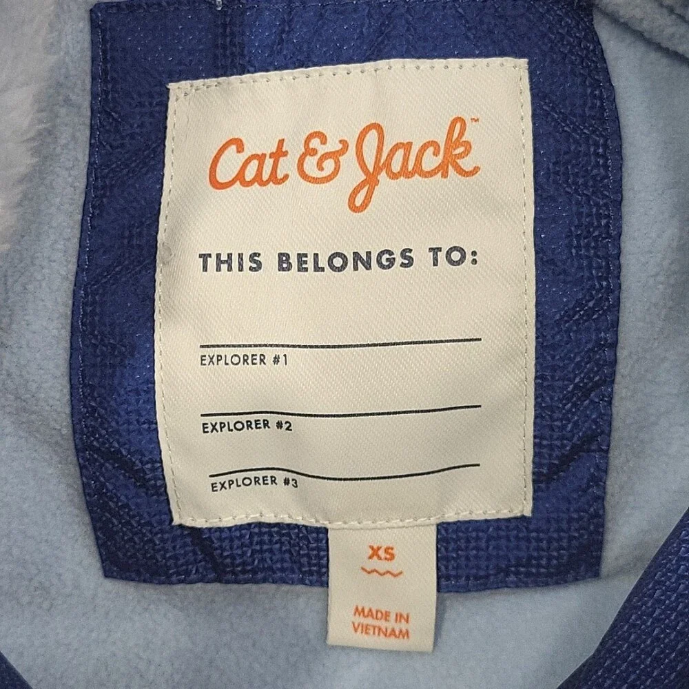 Cat and Jack Girls Solid Puffer Zip Snap Front Jacket X-Small Size Blue Pockets